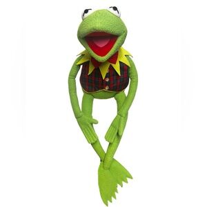 Vintage Muppets Kermit the Frog Plush 24" With Plaid Vest & free Kermit Stickers
